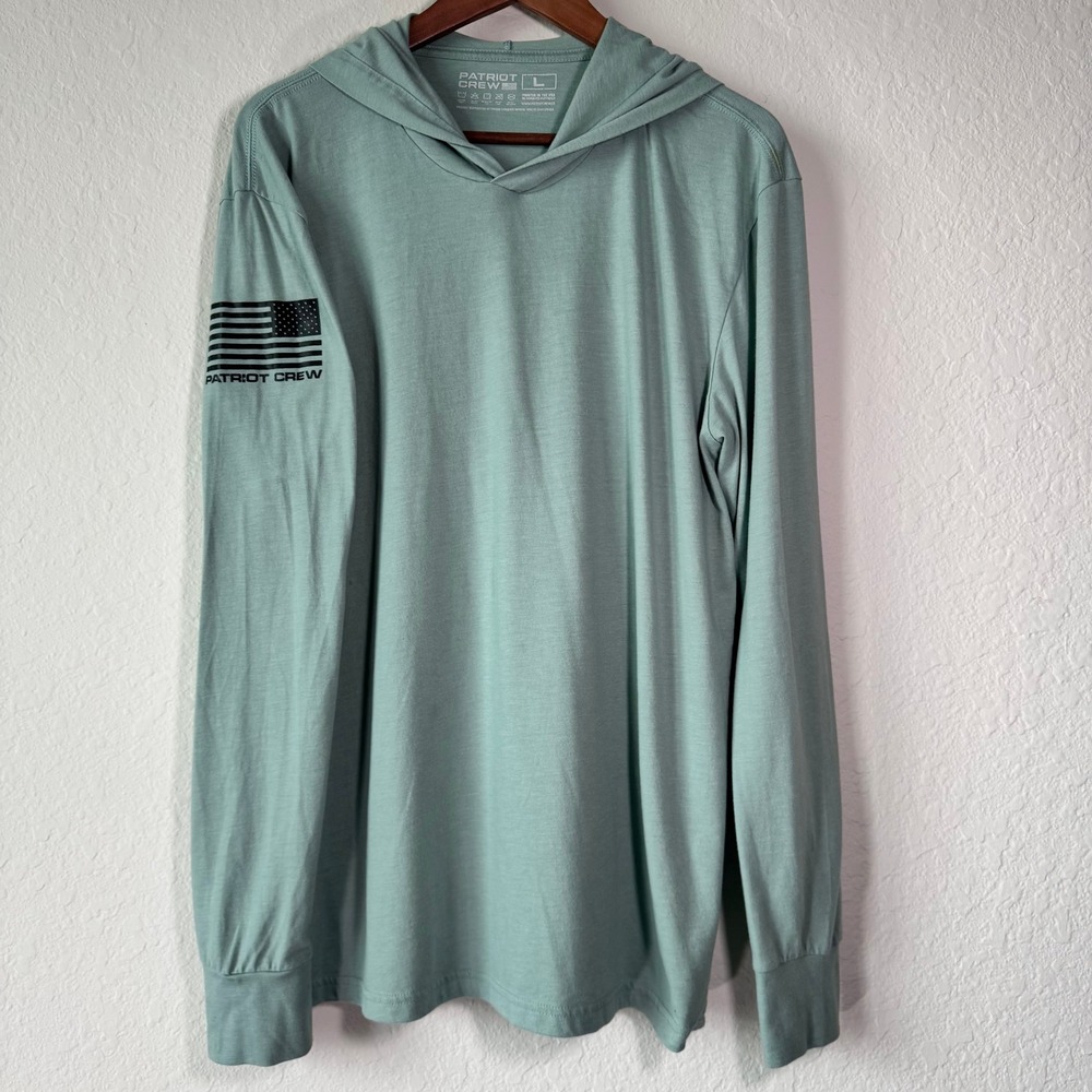 Patriot Crew Large Seafoam Green Long Sleeve Graphic Hooded TShirt American Flag